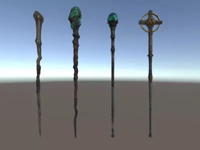 PBR Fantasy Weapons Staffs Low-poly 3D model