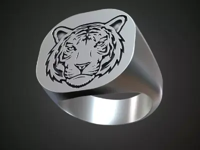 Signet ring Tiger Face Free 3D print model