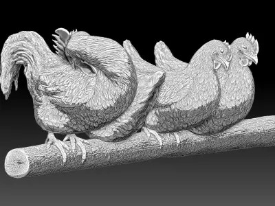 Chickens for 3d printing Low-poly 3D model