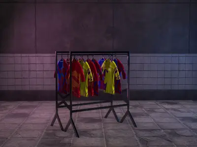 Cyberpunk Laundry Room Hanging Clothes Game-Ready Low-poly 3D model