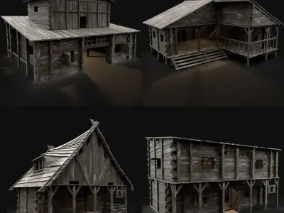 4 INDUSTRIAL MEDIEVAL BUILDING PACK COLLECTION AAA 
