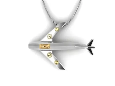 Pendants gold airplane with diamond in middle 3D print model