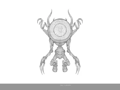 Low Poly Stylized Alien Eye Stalker - PBR Low-poly 3D model