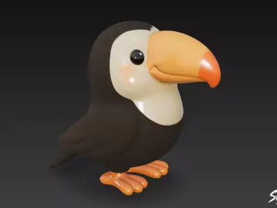 Cartoon Plush Toucan Low-poly 3D model