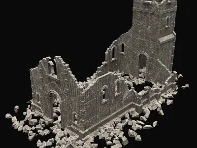 RUINED RUIN MEDIEVAL CHURCH TEMPLE GOTHIC CASTLE COLLECTION Low-poly 3D model