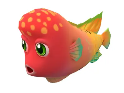 Redhead Cichlid Fish Cartoon Animated Low-poly 3D model