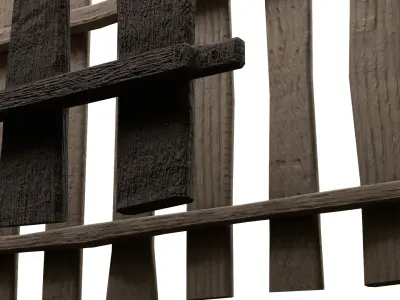 Wooden House Fence rustic village old Low-poly 3D model