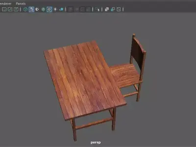 Wood Table and Chair Free low-poly 3D model