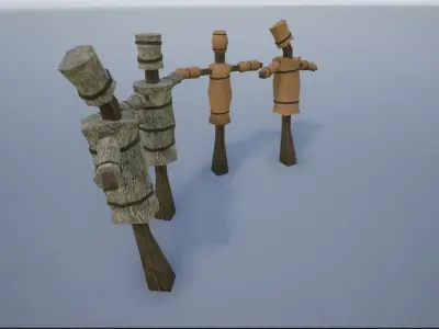 Lowpoly sack and Reed Practice Dummies Low-poly 3D model