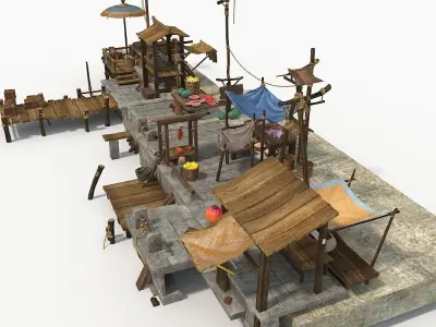 Marketplace market with tables and chairs 3D model