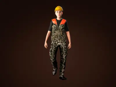High Quality Female Army Worker Low-poly 3D model