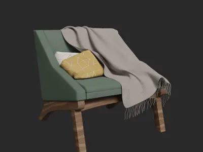 Boomerang Armchair with Blanket and Pillows Free low-poly 3D model