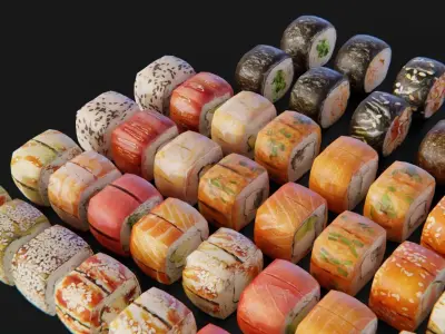 Sushi Maki Roll set fast food  Low-poly 3D model