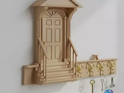  Wooden House Entryway Wall Key Holder - Commercial License 3D print model