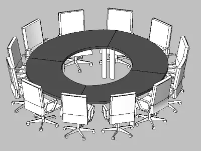 Modern Circular Conference Table with Wood-Finish Office Chairs 3D model