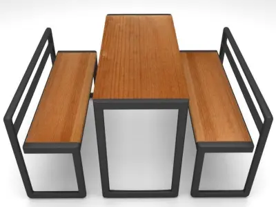 Fast food bench and chairs Low-poly 3D model