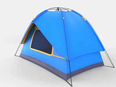 Blue polyester camping tent 3D model