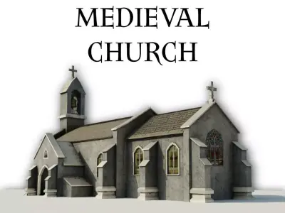 Medieval Church Furnished Low-poly 3D model