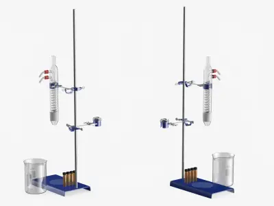 Laboratory Dimroth Condenser Setup with Stand Clear Blue Silver 3D model