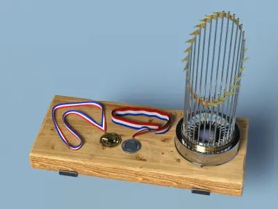 Baseball Champion Trophy and Medals Display 3D model