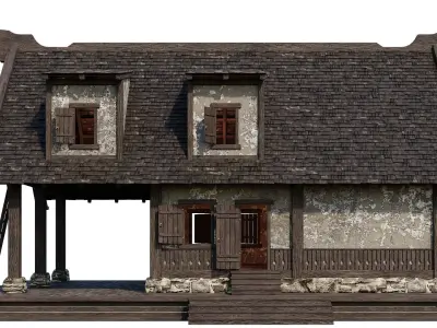 Old Medieval House Building 4K Textures GameReady 95 Low-poly 3D model