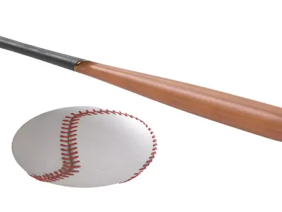 Baseball and bat  Low-poly 3D model