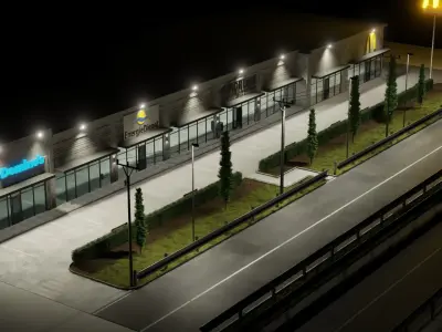 Strip mall shops 3D model
