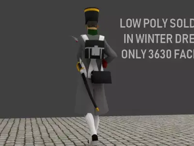 Napoleonic soldier with Winter Coat Low-poly 3D model