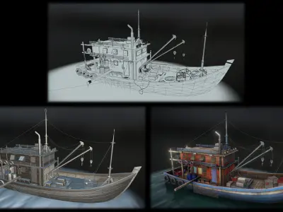 South East Asian style Fishing Boat Low-poly 3D model