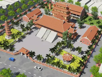 Traditional Asian Temple with Ornate Architecture Low-poly 3D model