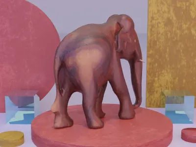 Elephant wood handmade sculpture high-poly 3D model