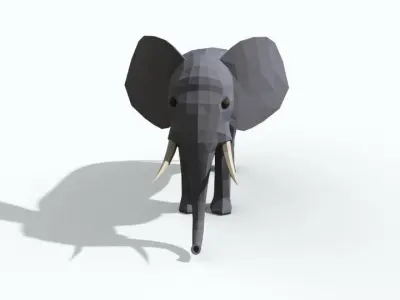 Low Poly Elephant with tusks Free 3D model
