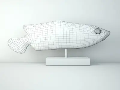 Hand Carved Wooden Fish Sculpture 3D model