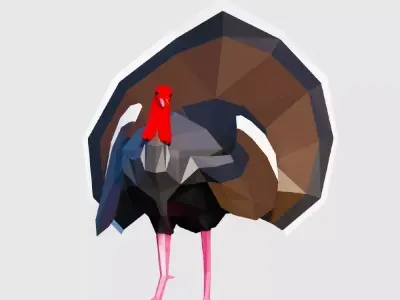 Turkey in low polygons Low-poly 3D model