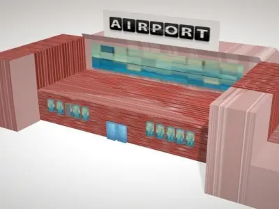 Airport brick building Low-poly 3D model