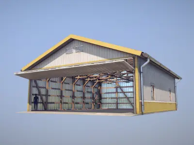 Airfield Hangar 12m Vr2 YELLOW Low-poly 3D model