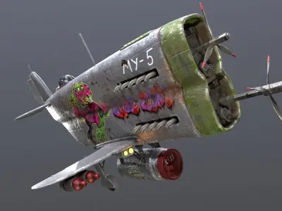 Stylized realistic gray airplane Low-poly 3D model