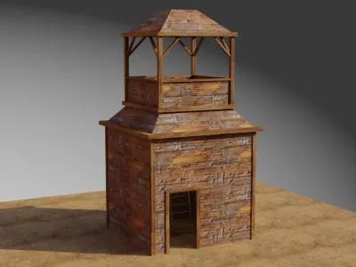 Wooden Military watch tower Low-poly 3D model