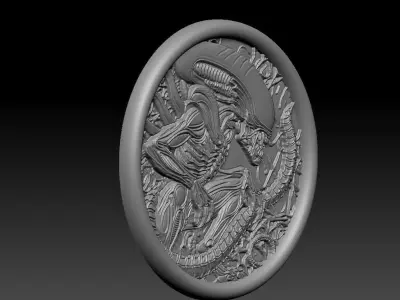 Biomechanical Alien Relief CNC STL 3D Print Model 3D print model