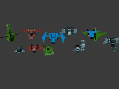 space sci-fi fighters Low-poly 3D model
