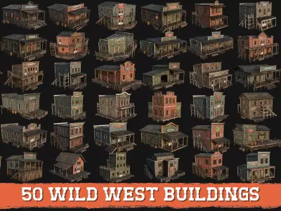 WILD WEST - 50 BUILDINGS 4K WESTERN PACK NEW Low-poly 3D model