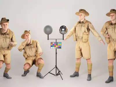 Animated Australian infantryman character from World War 2 91 Low-poly 3D model