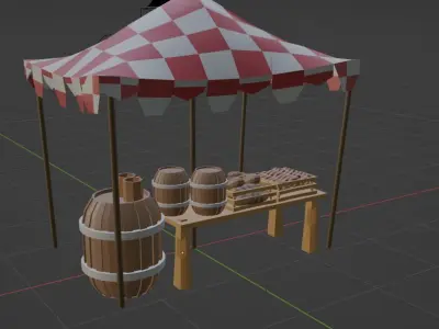Market Stall Beer Bread and Pretzels Free low-poly 3D model