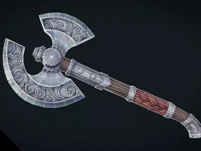 Stylized Fantasy Axe - Game Ready Hand Painted Weapon Low-poly 3D model