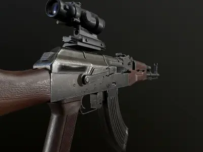AK-47 Rifle with Acog Scope PBR Low-poly 3D model