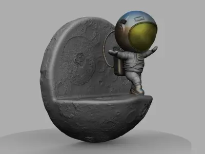 CUTE CHIBI SPACEMAN ON EDGE OF MOON 3D PRINT MODEL 3D print model