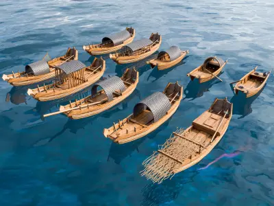 Wooden boat collection 5 Low-poly 3D model