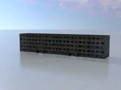 Old military barrack version 1 ruin 14 Low-poly 3D model