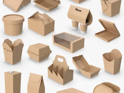 18 Food Containers Boxes Packages Collection 3D model