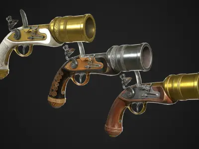 Flintlock Grenade Launcher 01 - 3 skins 3D Model Collection
